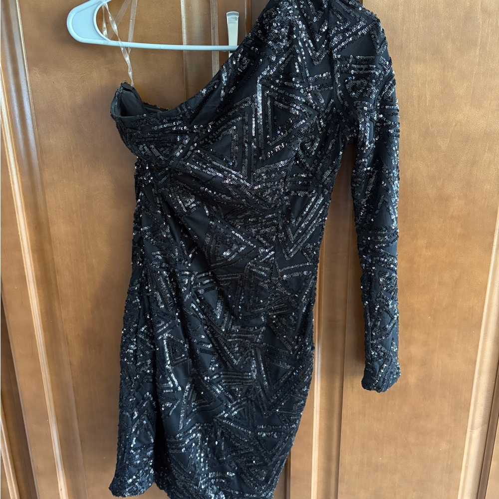 Charlotte Russe Black Sequin One-Shoulder Dress